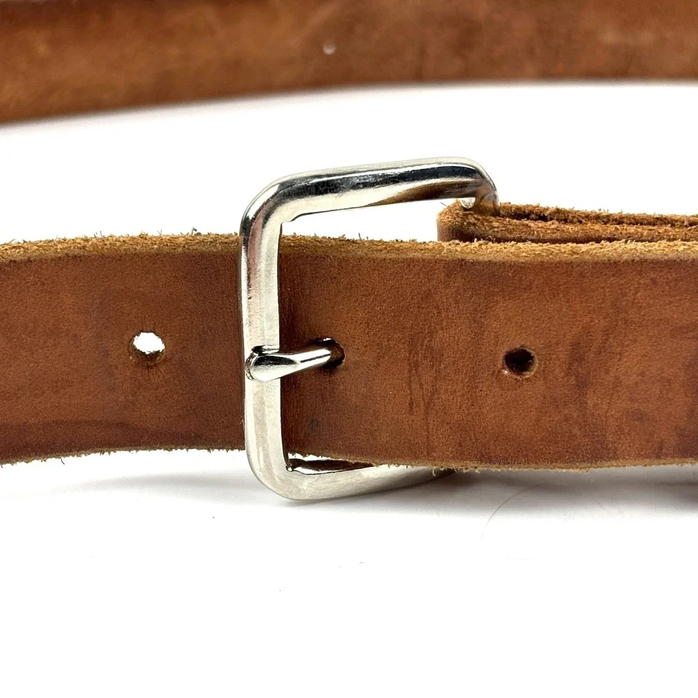 Mens Leather Belt Brown Silver Buckle Casual Workwear‎ Size 38 Western Utility